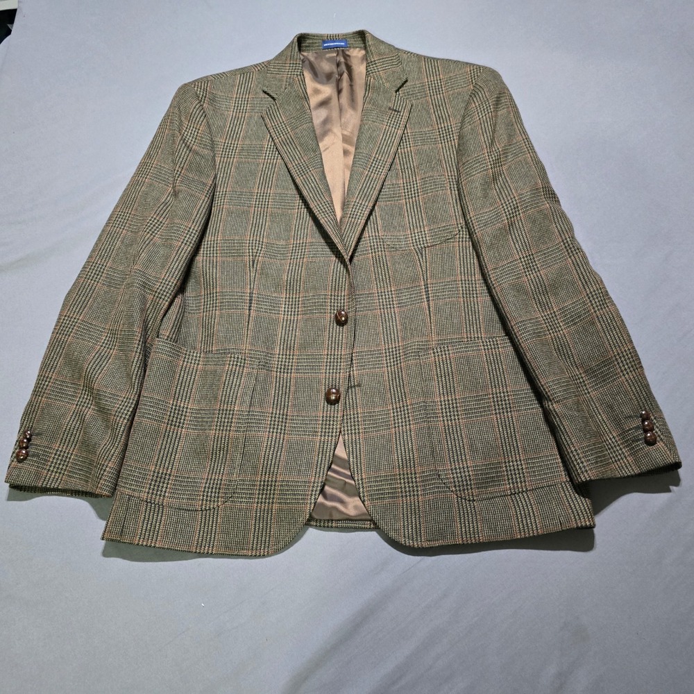 Stafford Sport Coat Mens 44 XL Brown Glen Plaid 100% Wool Two Button Blazer